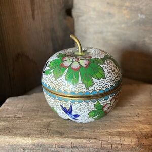 Vintage Cloisonné Enamel Covered Trinket Dish Apple Motif